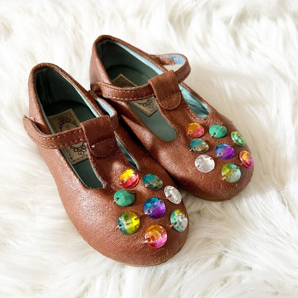 Joyfolie Girls Brown Aimee Jeweled Mary Jane Shoes